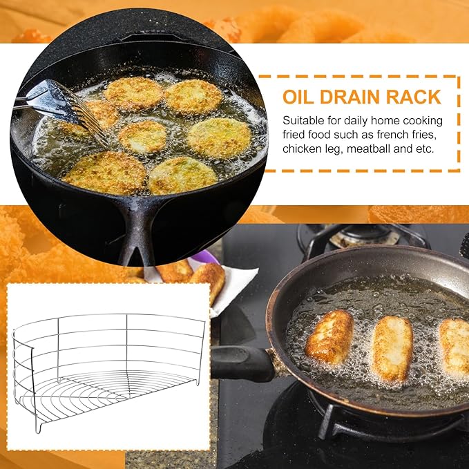 Stainless Steel Semi-half Oil Drain Rack 40cm Frying Pan Shelf Heat-resistant Kitchen Gadget for Oil Dripping and Frying Use
