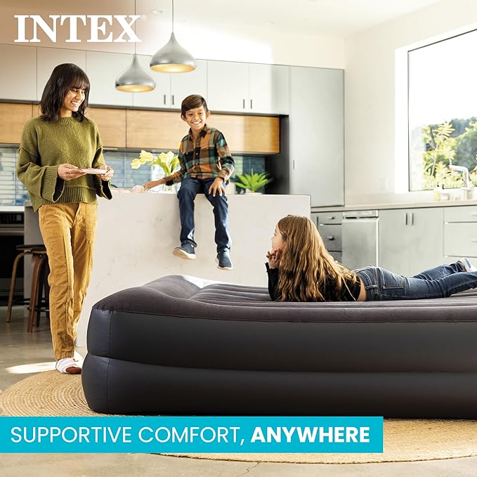 Intex Raised Airbed Mattress with Built-in Pump Dura-Beam Plus Pillow Twin - Portable Inflatable Luxury Blow-Up Bed for Adults Camping Guests