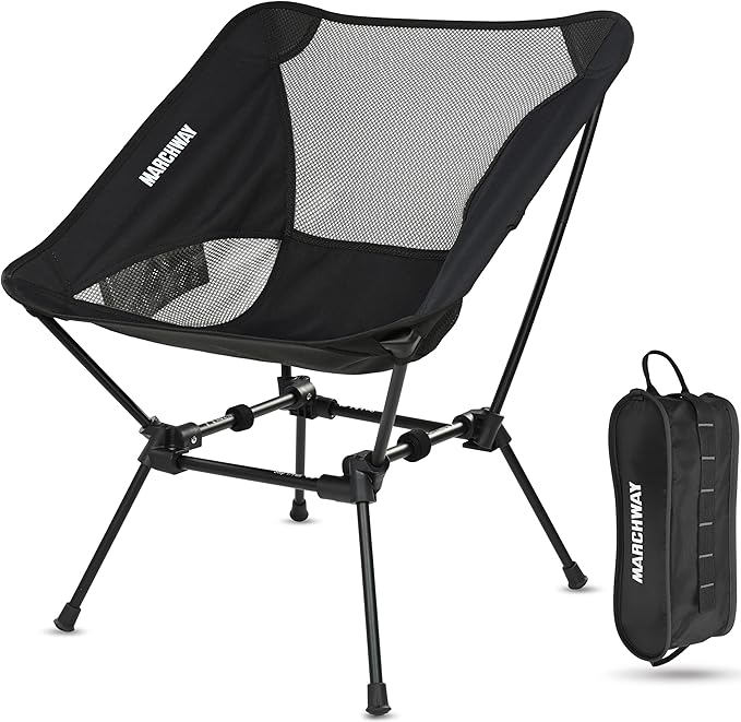 MARCHWAY Ultralight Folding Camping Chair Heavy Duty Portable Compact for Outdoor Camp Travel Beach Picnic Festival Hiking Lightweight Backpacking (Black)