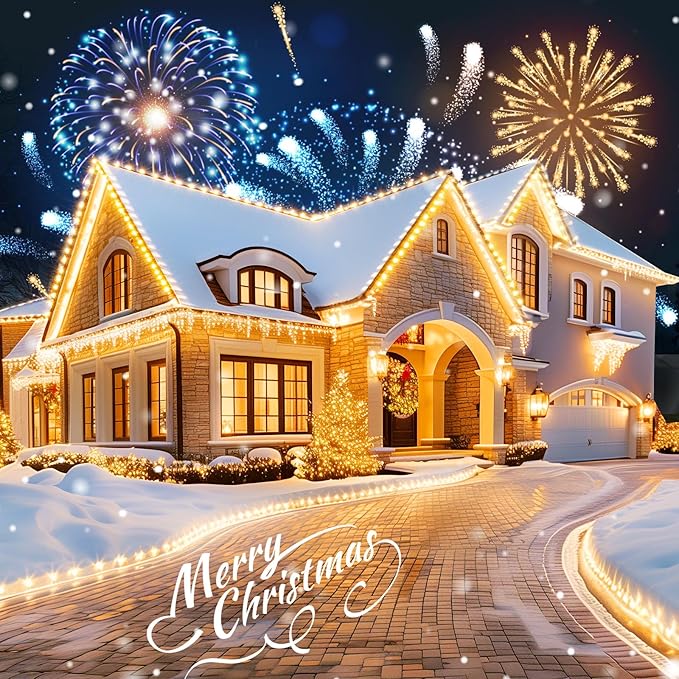 Minetom 147 FT 200 LED C9 LED Christmas Lights Outdoor - Plug in Fairy Lights with Timer &amp 8 Modes Waterproof Commercial Grade Extendable for Indoor Outdoor Roofline Patio Yard Xmas Decor Warm W