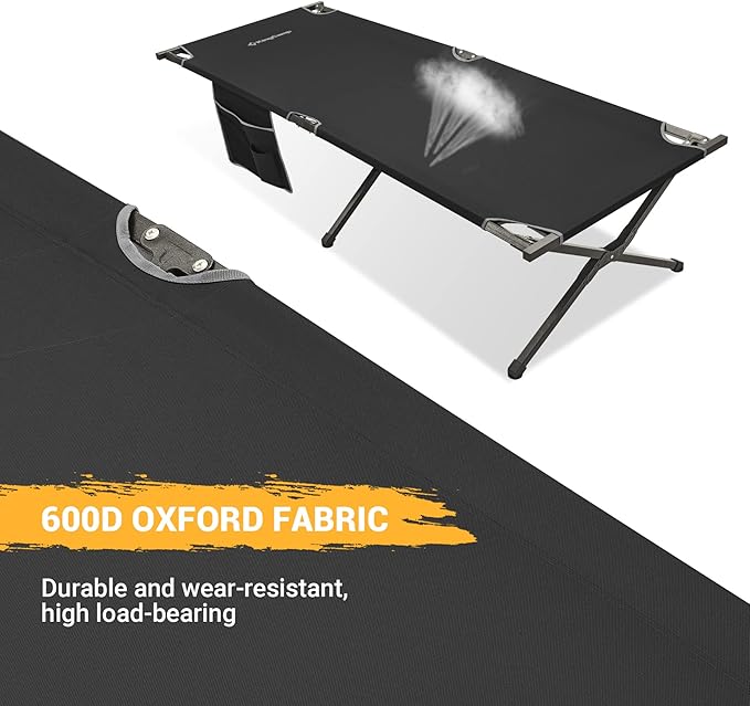 Kingcamp Camping Cot Portable Sleeping Cot for Adults Heavy Duty 81x 30 Oversized Camp Cots with Pocket Folding Outdoor Camping Bed for Travel Camp Beach HikeOutdoor and Indoor Use(Black)