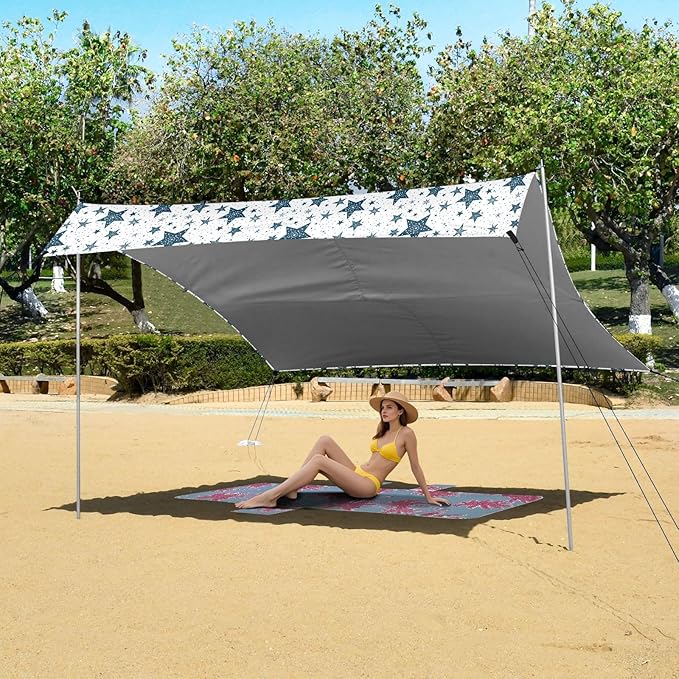 ALAZA Blue Stars Starry Beach Tent Sun Shelter UPF50+ Protection Beach Shade Canopy w/ 4 Sandbags for Outdoor Camping Fishing Backyard Fun Picnic 10x9 ft