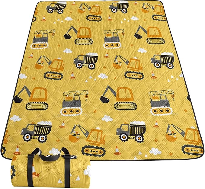 Outdoor Picnic BlanketPortable Sandproof Waterproof Picnic MatTruck Excavator Tractor Printed Camping Beach Mat for Sand and Wet Grass Hiking (Excavator S)