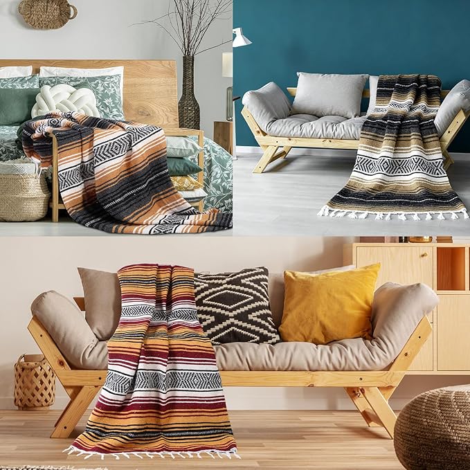 Oudain 4 Pack Mexican Blankets 45 x 70 Inch Cotton Woven Serape Throw Blanket Baja Yoga Blanket for Beach Picnic Camping Boho Couch Decor Travel Outdoor (Fall Color)
