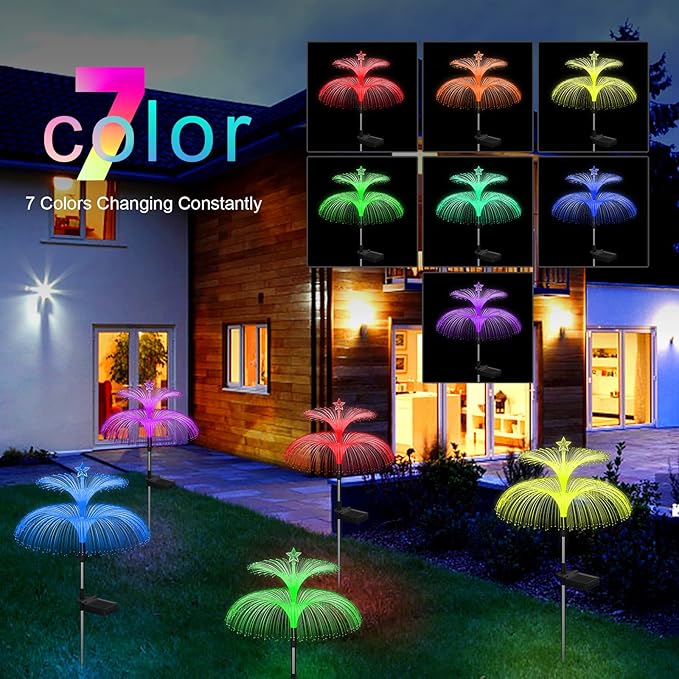 Solar Garden Lights 6 Pack New Upgraded Solar Lights Outdoor Waterproof 7 Color Changing Double Jellyfish and Star Flower Garden Decor Yard Lawn Christmas Decorations Gifts for Women Mom