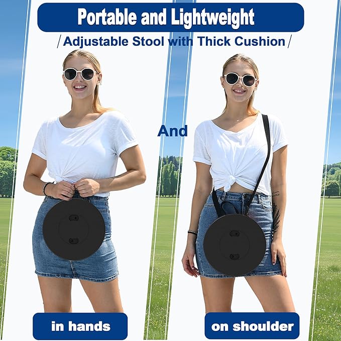 2026 Upgraded 45cm Collapsible Stool with Cushion Maximum Loading 440 Pounds Portable and Lightweight Adjustable Seat Camping Retractable Stool for Outdoor Camping Fishing Hiking BBQ