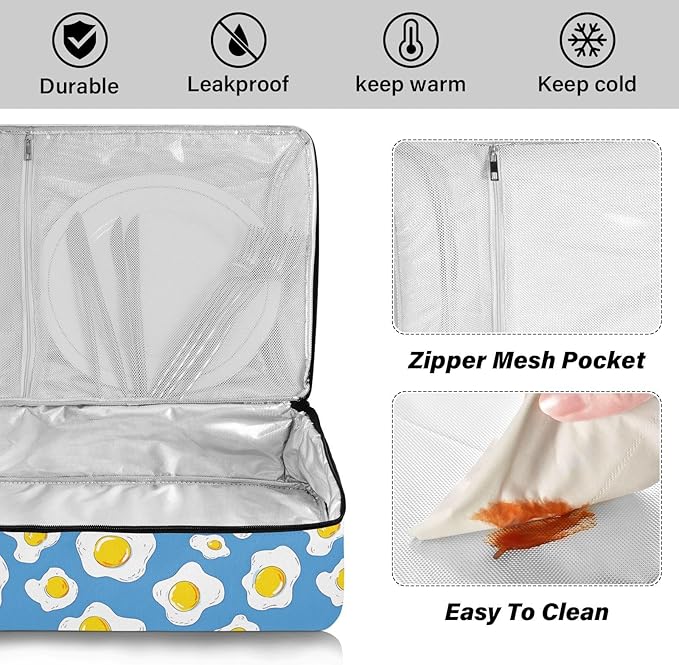 Casserole Carrier Yellow EggsInsulated Casserole Carrier for Hot or Cold Food Thermal Lunch Tote for Potluck Parties Picnic Beach Fits 9 x 13 Inches Baking Dish