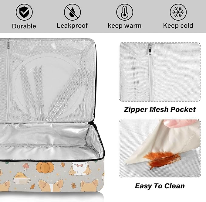 Casserole Carrier Cute Cartoon DogInsulated Casserole Carrier for Hot or Cold Food Thermal Lunch Tote for Potluck Parties Picnic Beach Fits 9 x 13 Inches Baking Dish