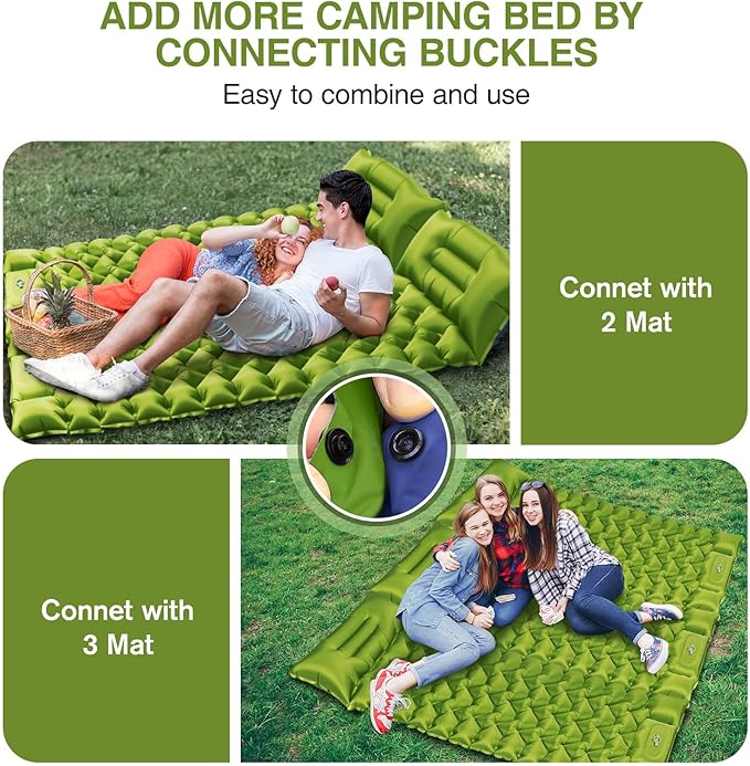Camping Sleeping Pad Ultralight Camping Mat with Pillow Built-in Foot Pump 4 Thick Inflatable Sleeping Mat Compact for Backpacking Hiking Car Traveling Camp Tent