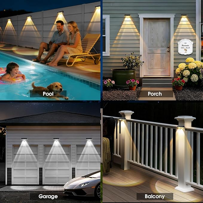 Solar Fence Lights Outdoor 3 Modes Warm/Neutral/Cool White Fence Lights Solar Powered for Outside IP65 Waterproof 60 Lumens Solar Light for Step Pathway Garden Deck Stairs - 12 Pack