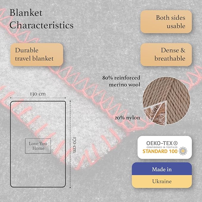 LYHome Merino Wool Blanket - Outdoor Camping and Hiking Throw Extra Warm Army Military &amp Hunting Blankets for Cold Weather Warmest Plaid Sheep Wool (51 x 67 in | Gray - Dark Gray Double-Sided)
