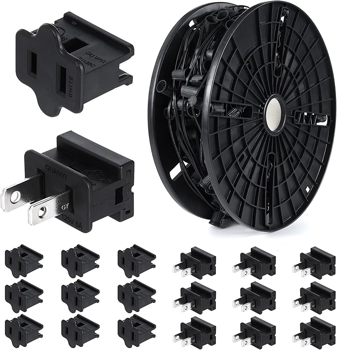 Brightown Commercial 250 FT C9/E17 Christmas Light Sockets Set Spool C9 Outdoor/Indoor String Light Stringer 12 Spacing Black Wire for Wedding Patio Event Party Lighting Decor