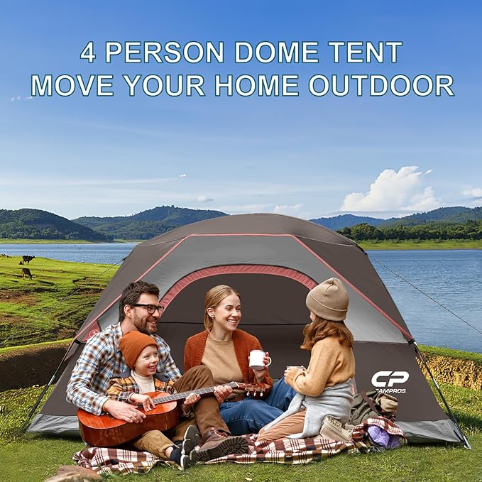 Tents for Camping 4 Person Tent Waterproof Windproof Double Layer Camping Tent Easy Setup Dome Tent with Large Mesh Windows &amp Wider Door for Outdoor Camping &amp Hiking