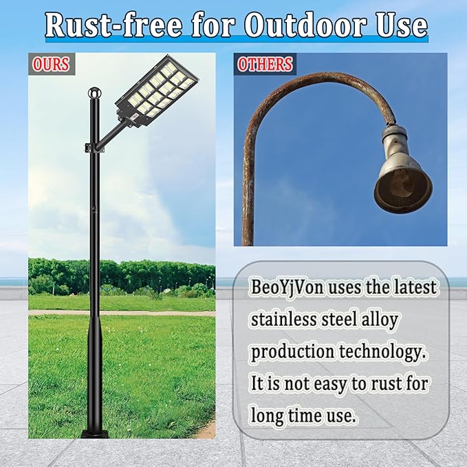 13Ft Tall Street Light Pole - Outdoor Metal Split Heavy Duty Street Lamp Post for Outside Large Solar Street Lights with Mounting Rebar Cage Base Accessory for Parking Backyard Patio Yard