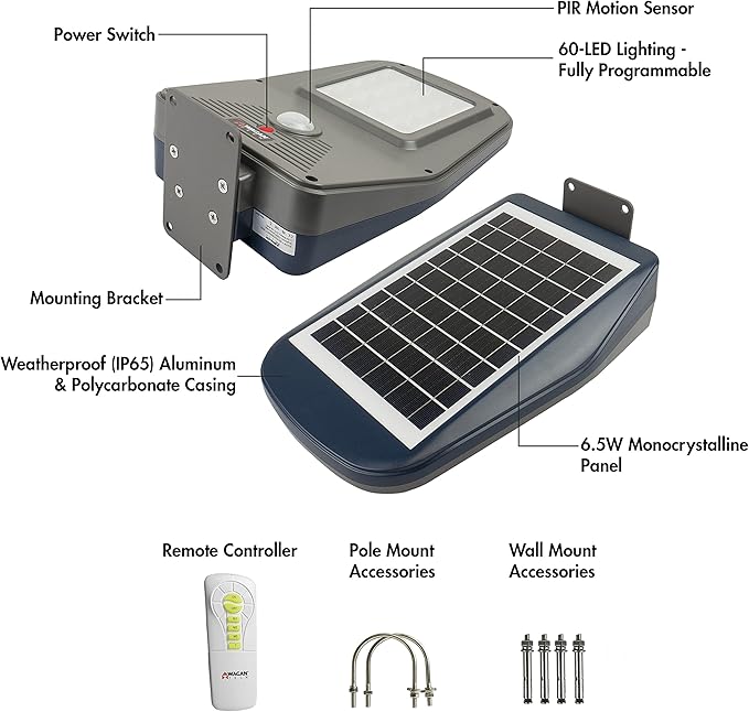 Wagan 3000 Lumen LED Solar Street Light with Remote Control Outdoor Solar Powered Flood Light Dusk to Dawn Waterproof Weatherproof Motion Sensor for Outdoor Garden Yard Path Parking Lot EL8591