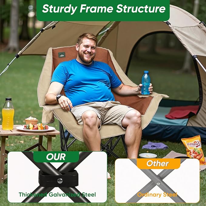 Northroad Oversized Foldable Camping Chair Outdoor Padded Lawn Chair w/Cup HolderCarry Bag for Beach Hiking and PicnicsHeavy-Duty 300-lbs Capacity Purple