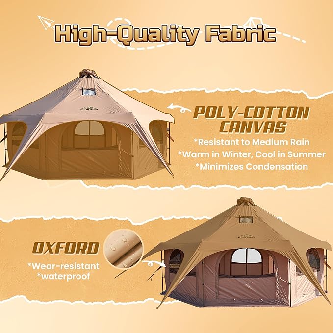 16.5ft Canvas Bell Tent Large Yurt Tent with Stove Jack for Camping &amp Glamping 55 High Walls Maximum Space Waterproof 4 Season Hot Tent with 8 Mesh Windows &amp Removable Floor