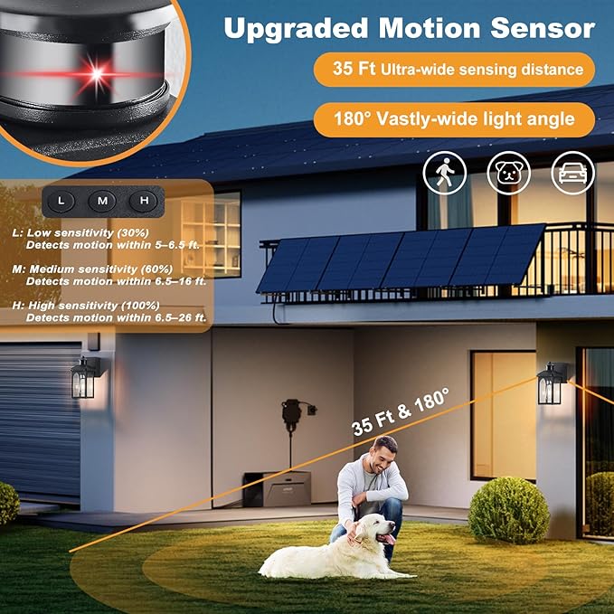Porch Light with GFCI Outlet: 2 Pack Motion Sensor Porch Lights Outdoor with Remote Control Dusk to Dawn Exterior Lighting Fixtures Black Modern Outdoor Wall Lights for House Garage Patio