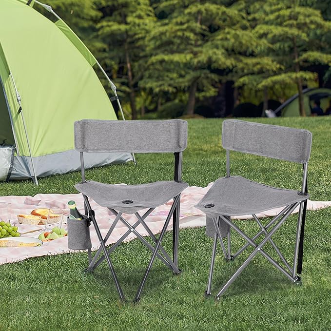 REDCAMP 2 Pack Tripod Camping Chairs Folding Lightweight Portbal 3 Legged Tripod Stool Seat with Cup Holders Small Fishing Chairs Compact for Adults Golf HuntingDark Grey