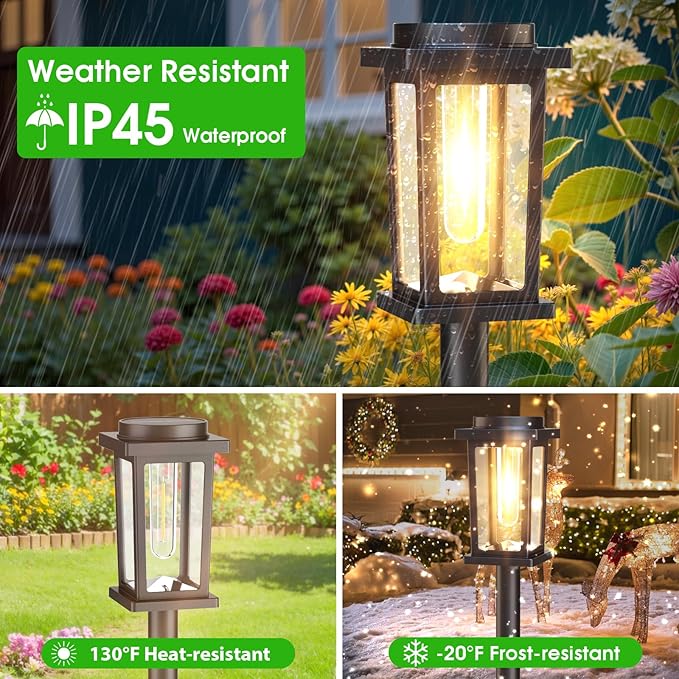 Solar Pathway Lights Outdoor 8 Pack Solar Powered Garden Lights Waterproof Auto On/Off Outdoor Landscape Lights for Patio Walkway Driveway Lawn Pool Decor. (Warm White)