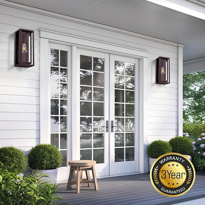 15 Motion Sensor Outdoor Lights 2 Pack Large Bronze Outdoor Light Fixture 3 Lighting Modes Waterproof Anti-Rust Wall Sconces Exterior Lighting Fixtures for Front Door Porch Garage