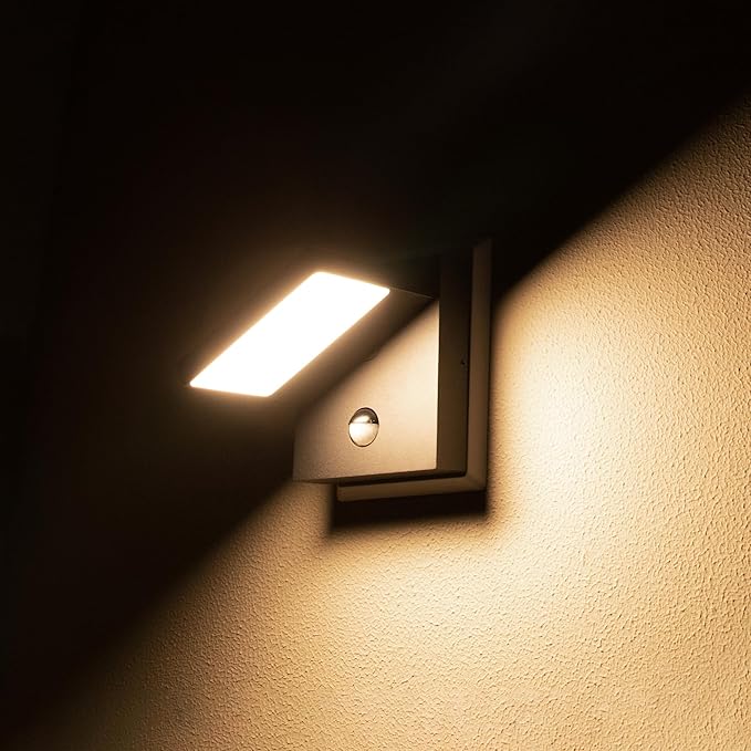 Motion Sensor Outdoor Rotatable Wall Light Exterior LED Fixture Aluminum Wired Porch Lamps Adjustable Sconce Black Front Door Lantern for Patio Garden Garage Yard