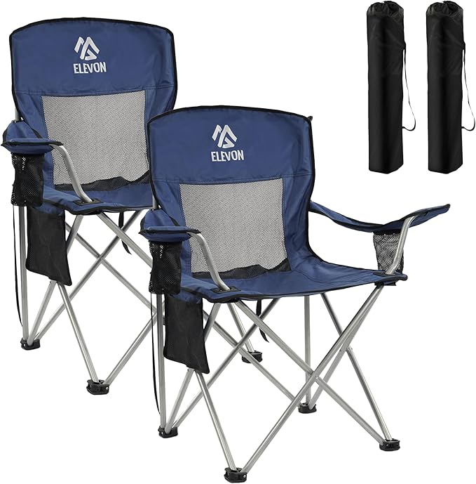 Elevon Camping Chair Portable Folding Outdoor Chair with Arms Cup Holder and Carry Bag