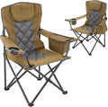 ARROWHEAD OUTDOOR 2-Pack Portable Deluxe Folding Camp Quad Chair w/Headrest Glass &amp Cup Holders Armest 6-can Cooler Heavy Duty Carry Bag 550 lbs Weight Capacity