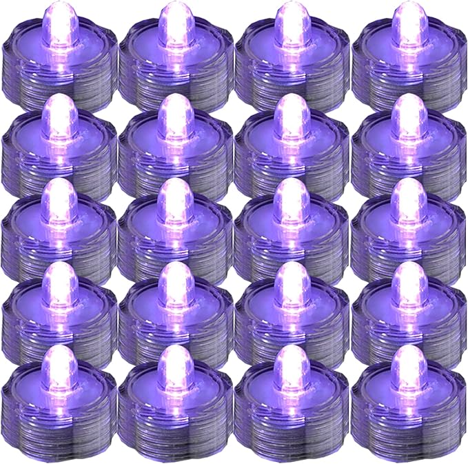 Super Bright LED Floral Tea Light Submersible Lights for Party Wedding (Purple 60 Pack)