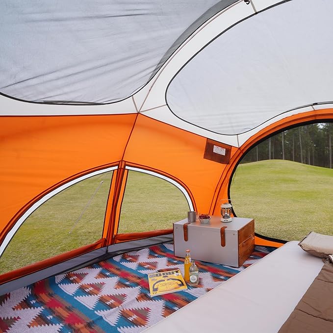 Vidalido 3-4 Person Camping Tent with 2 Large Mesh Door 4 Mesh Window Family Tents Double Layer Waterproof Portable Easy Setup Camp Tent Canvas Dome Tents for Camping Outdoor Hiking and Backpacking
