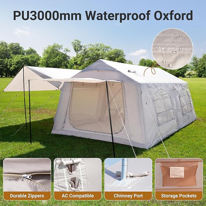 ABORON 2/6/8/10/12 Person Inflatable Camping Tent Easy Setup Blow Up Tent with Hand Pump PU3000mm Waterproof &amp Breathable 4 Season Glamping Tent for Outdoor Camping