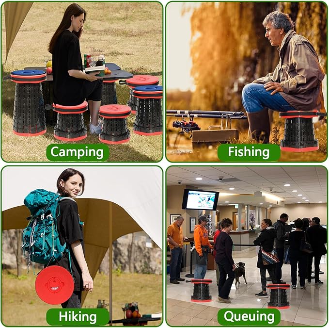 2026 Upgraded XXL Collapsible Stool with Thick Cushion19.7H-11.8D Telescoping Folding Stool for Adults More Sturdy Camping Stools with Load Capacity 1000lbs for OutdoorGardenFishingHiking