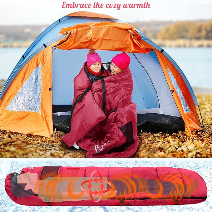 Sportneer Heated Sleeping Bag with 5 Heating Zones Warm Flannel Cold Weather Sleeping Bag for Adults 3 Heat Levels USB Powered (Power Bank Not Included) Winter Camping &amp Outdoor Hiking