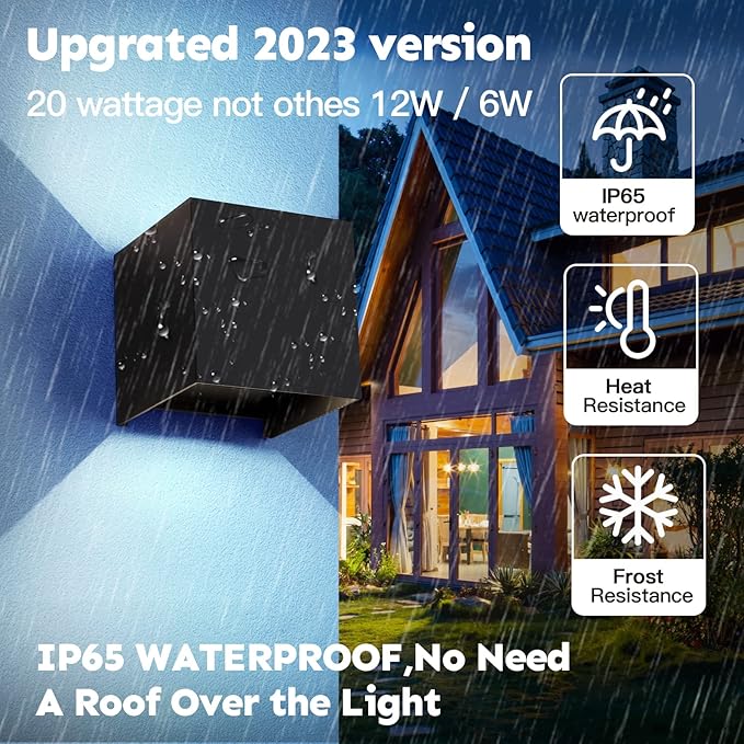 20W Outdoor Wall Light Modern Waterproof 6500K Porch Light Adjustable Up &amp Down Beam 2 Pack - YY-BD-020