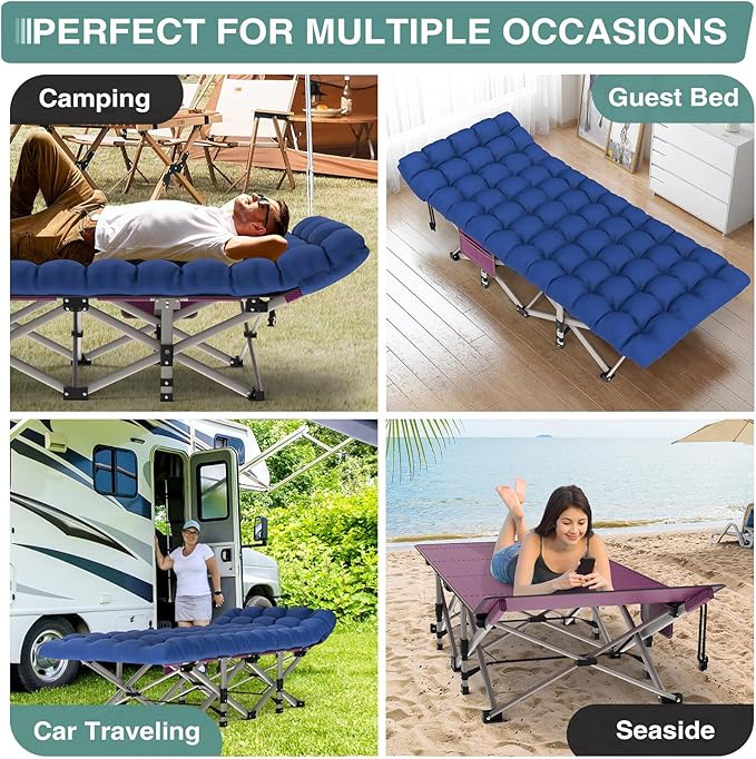 ZENPETIO 28In Folding Camping Cot for Adult Portable Sleeping Cots with Mattress Heavy Duty Outdoor Bed with Carry Bag for Home Office Camp Travel Vacation(Max Loading 500lbs)