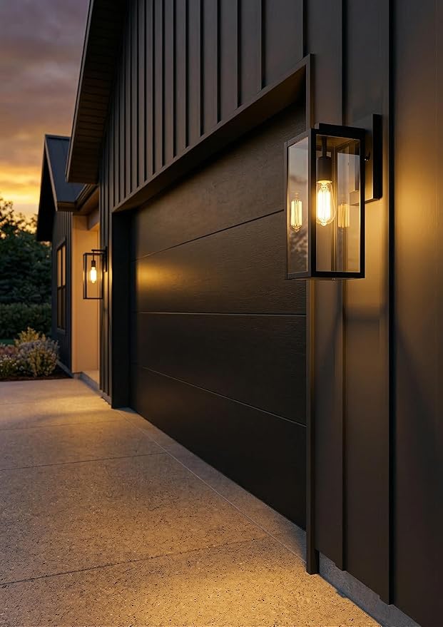 Globe Electric 44176 1-Light Outdoor/Indoor Wall Sconce Matte Black Finish Clear Glass Shade Weather-Resistant Modern Exterior Light