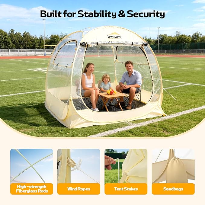 Pop Up Sports Tent Instant Clear Bubble Tent with Removable Top Cover Outdoor All Weather Shelter for Watching Sports Cheering Fishing and Camping