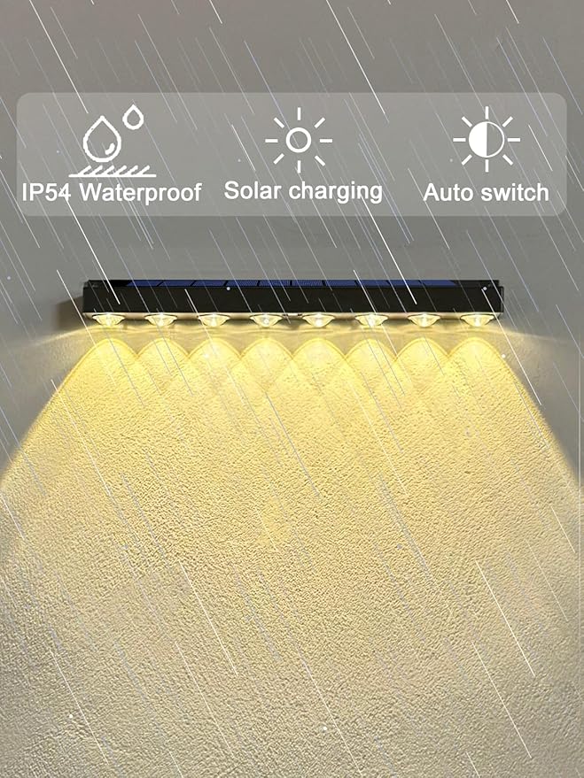 High Brightness Solar Fence Lights Solar Sign Lights Outdoor 2 Pack Automatic Charging and On/Off Light Switch 8 LED Beads for Gardens Porches Patios Decks Fencescapes - Warm White