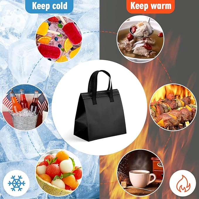 300 Pack Insulated Bags Bulk for Food Delivery 9.5 x 9.5 x 6 Thermal Take Away Bag for Hot Cold Food Coffee Milk Pizza Seafood Disposable Grocery Bag for Catering Restaurant(BlueBlack)