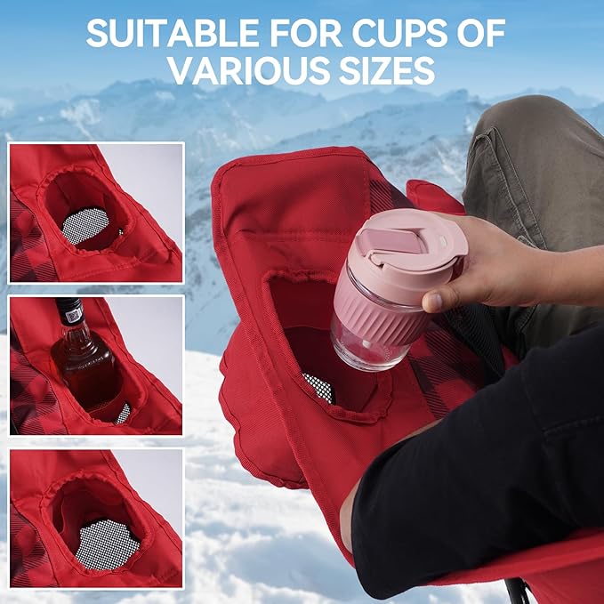Double Camping Chairs Padded Loveseat Chair for 2 Person - Heavy Duty Oversized Camping Couch for Adults Outdoor Lawn Beach - Portable Folding Sofa with Cup Holders and Carry Bag Red