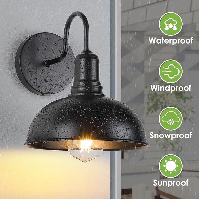 Large Outdoor Wall Sconce 2 Pack Exterior Waterproof Farmhouse Barn Light Fixture Black Garage Wall Lantern Anti-Rust Front Porch Lamp