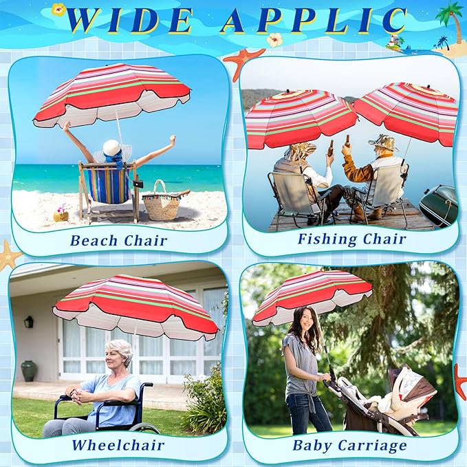 Buryeah 2 Pcs Automatic Chair Umbrella with Universal Clamp 44 UPF 50+ Portable Clamp on Beach Chair Adjustable Wheelchair Umbrella for Outdoor Patio Parasol