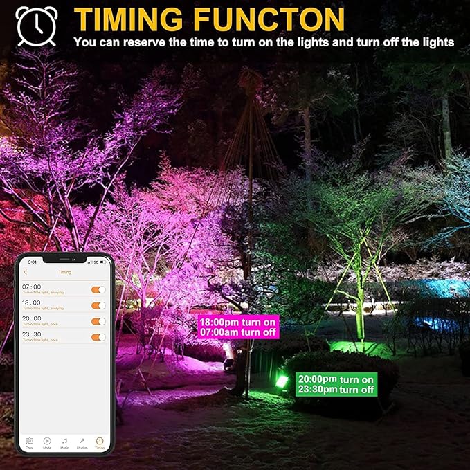 ChangM LED Flood Light Outdoor 500W EquivalentBluetooth RGB Flood Lights with APP Control DIY ScenesIP66 WaterprooofTimingWarm White 2700K Color Uplight