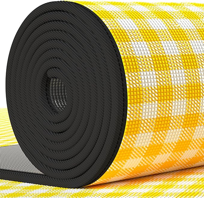 Picnic Mat with Yellow Grids Printing Foldable Thicken Camping Blanket Aluminum Film Insulated Lightweight and Portable for Outdoor Use