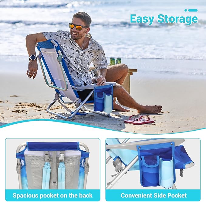 #WEJOY Beach Chair for Adults Reclining Adjustable Position Lay Flat Lightweight Folding Portable Aluminum Chair with Backpack StrapsPadded headrest Heavy Duty 400 lbs Lawn Chair for Beach Sand