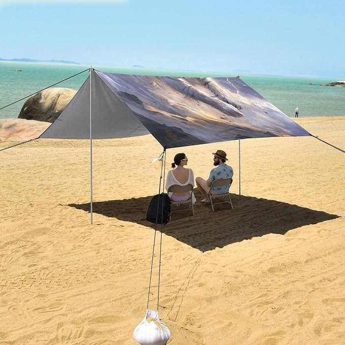 ALAZA Tiger Lightning Beach Tent Sun Shelter UPF50+ Protection Beach Shade Canopy w/ 4 Sandbags for Outdoor Camping Fishing Backyard Fun Picnic 10x9 ft