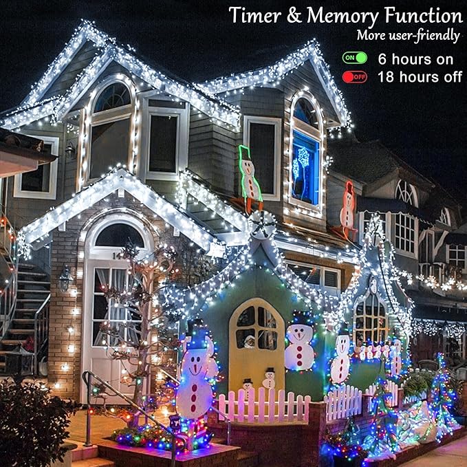 White Christmas Lights Outdoor Waterproof 132 ft 1280 LED Icicle Lights for Outside Plug in 8 Modes Timer Twinkle Lights for House Patio Xmas Porch Tree Yard Exterior Decorations