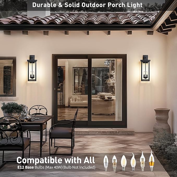 22 Inch Large Black Outdoor Wall Lights Exterior Lighting FixturesOutside Lights for HouseFront Porch LightWaterproof Outdoor Wall Sconce Light Carriage Exterior LightsE12 Base*2