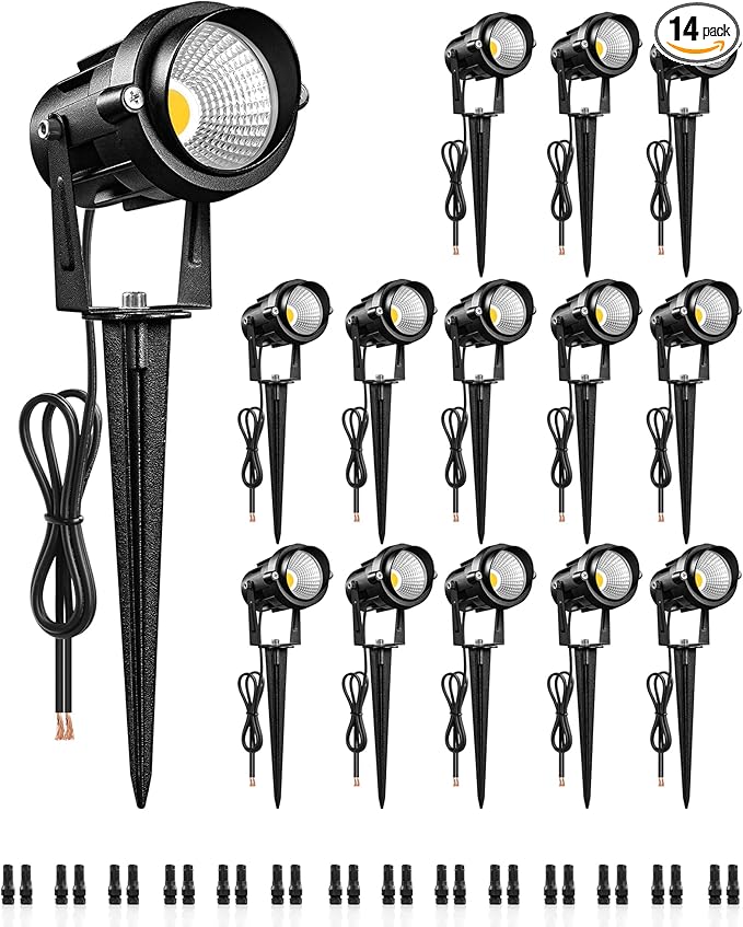 6W 700LM Low Voltage Landscape Lighting 12V AC/DC 3000K Warm White LED Low Voltage Landscape Lights IP65 Waterproof Outdoor Spotlights with Connectors for Garden Tree Yard 14Pack W01SLP1406