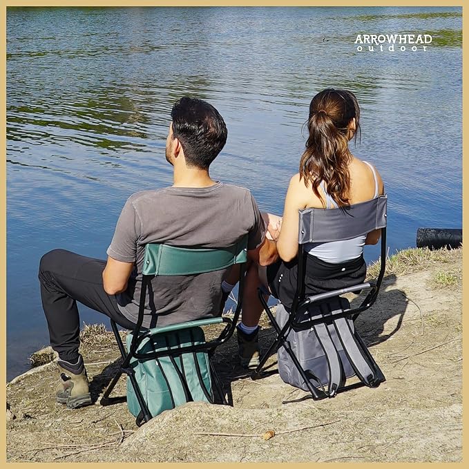 Arrowhead Outdoor Multi-Function 3-in-1 Compact Camp Chair: Backpack Stool &amp Insulated Cooler w/Bottle Holder &amp Storage Bag External Pockets Backrest Fishing Hiking Heavy-Duty USA-Base